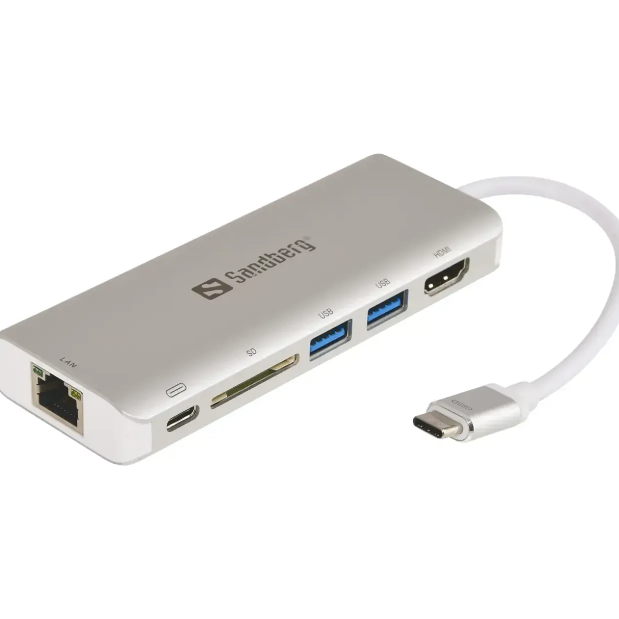 USB-C Dock - Sandberg HDMI+LAN+SD+USB 61W - White
