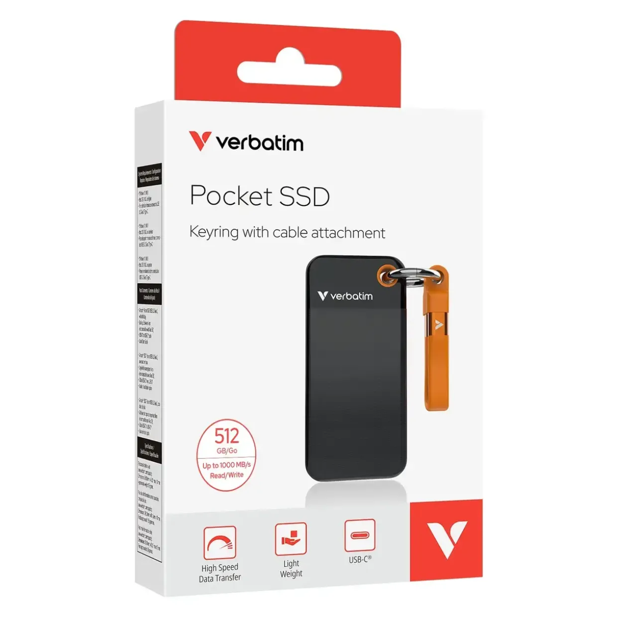 USB Verbatim USB 3.2 Gen 2 512GB Pocket SSD, Sort/Orange