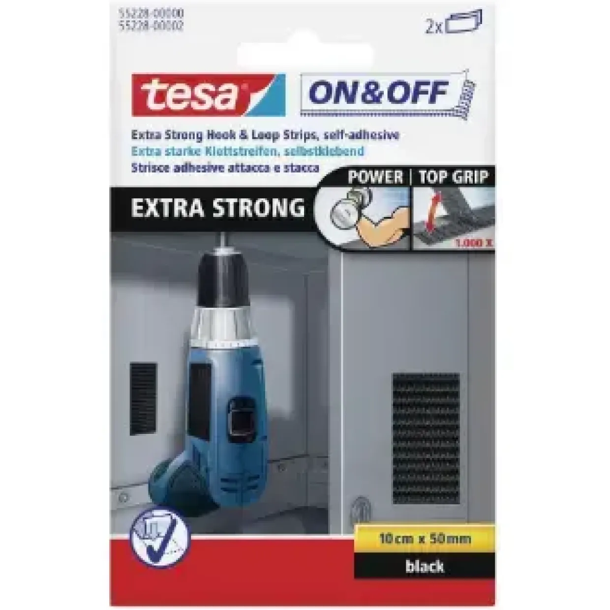 Velcro tape tesa Velcro sort eks stærk strips 50 x 100 mm | 2 stk