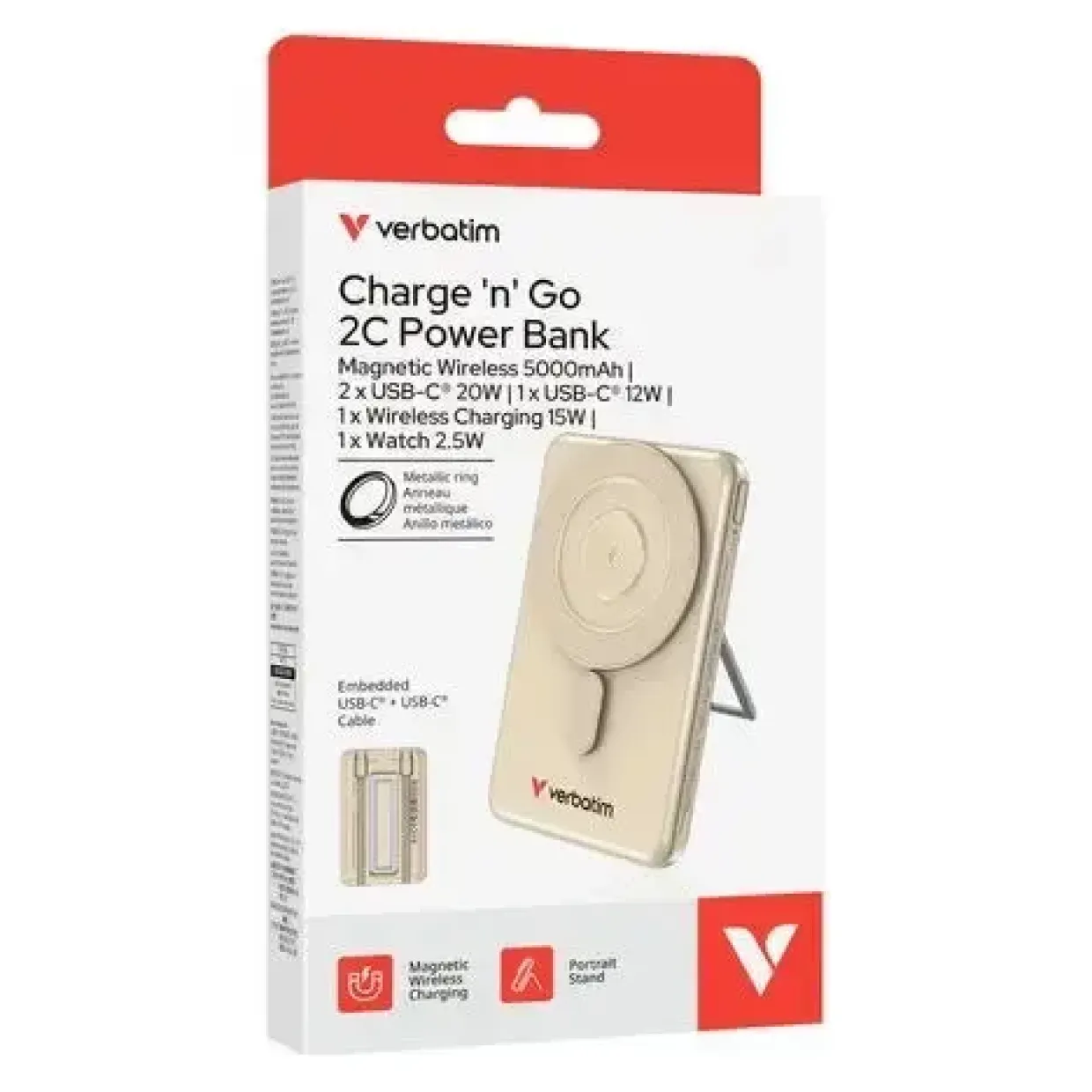 Verbatim Charge 'n' Go 2-USB-C Cable Power Bank Magnetic 5K