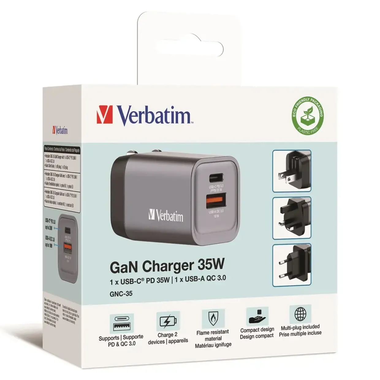 Verbatim GNC-65 GaN Charger 3 Port 65W USB-A/USB-C