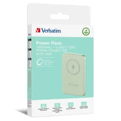 Verbatim Power P 10000 mAh UBS-C PD 20W WIRELESS 15W Green - Køb minimum 10 stk.