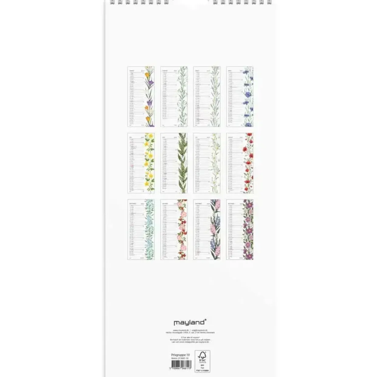Vægkalender - Blomster - 190x434mm - Spiral - 2027 - Mayland - 27066110