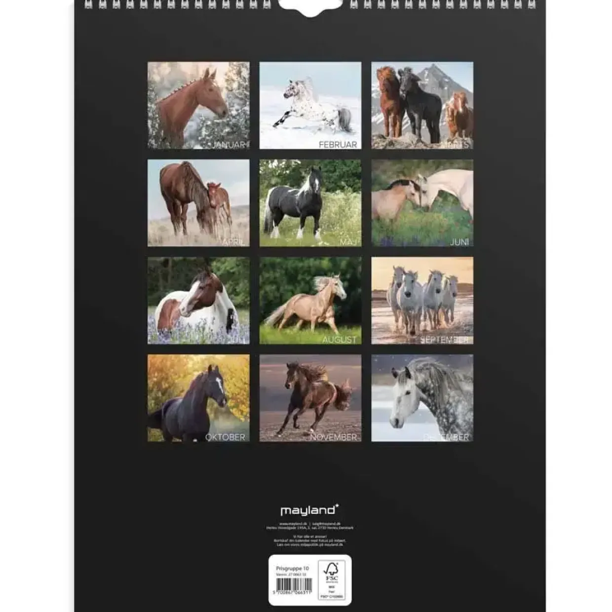 Vægkalender - Heste - 295x394mm - Spiral - 2027 - Mayland - 27066310
