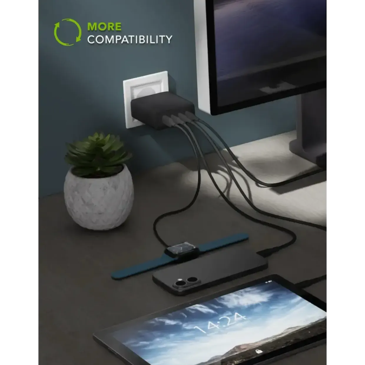 Vægoplader - Dbramante1928 - re-charge IT - 3xUSB-C 140W + 1xUSB-A - Sort