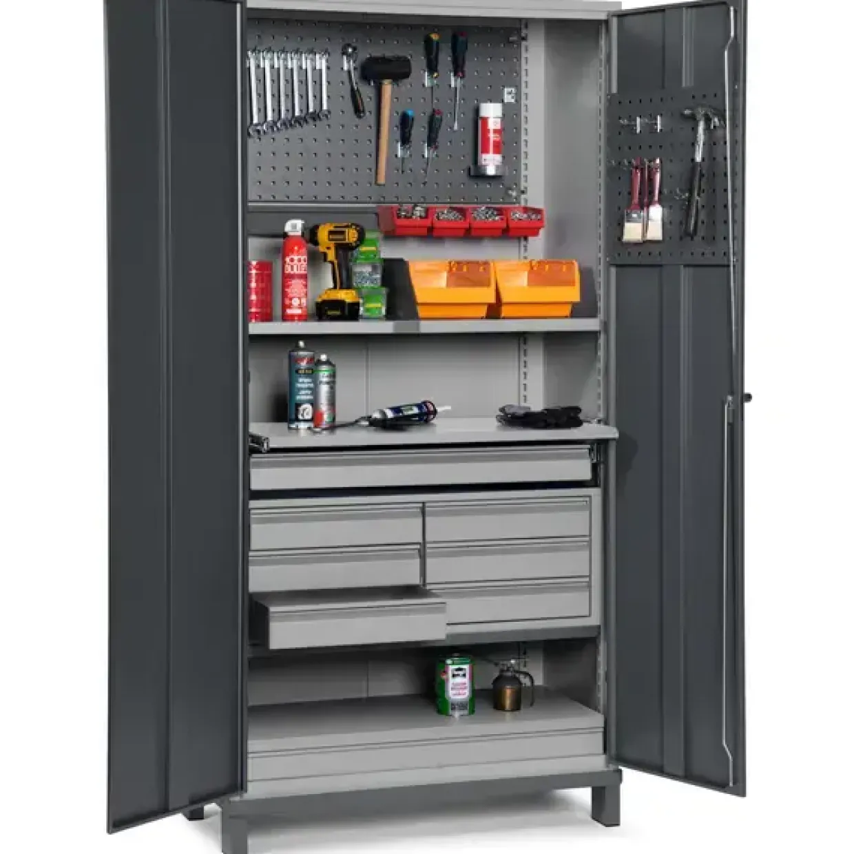 Værktøjsskab - GBP 1020x540x2000mm - Med indretning - RAL 7004/7024
