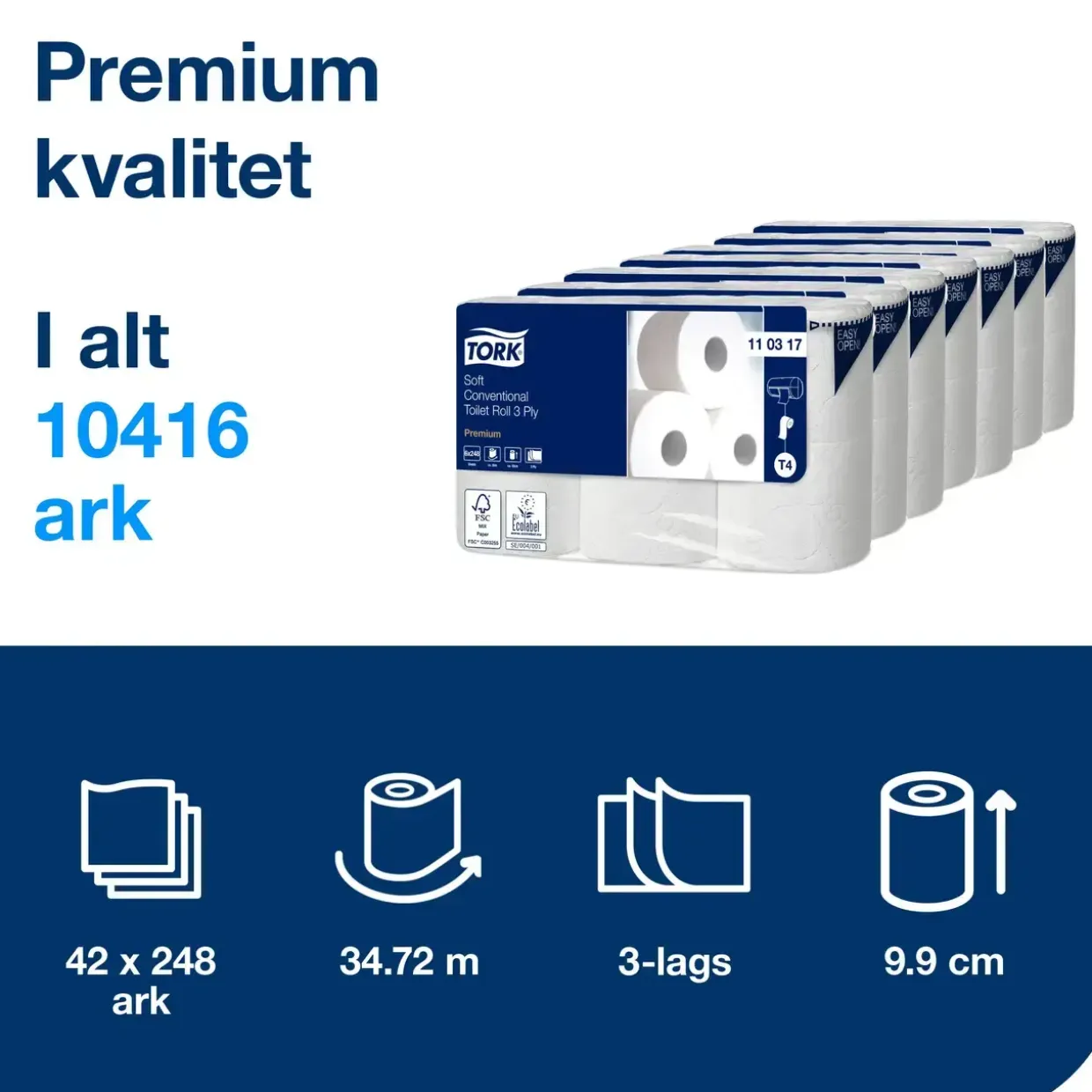 WC papir - Tork 110317 Premium 3-lags - 42 stk
