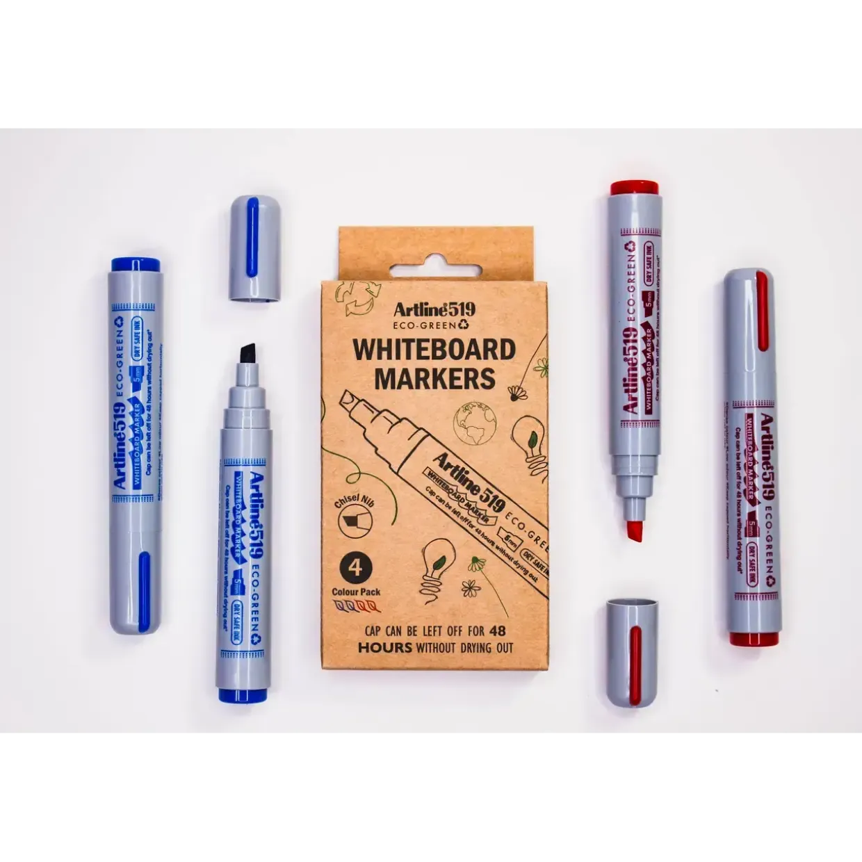 Whiteboardmarker - Artline ECO-GREEN EK-519 - Blå og Rød - 4 stk