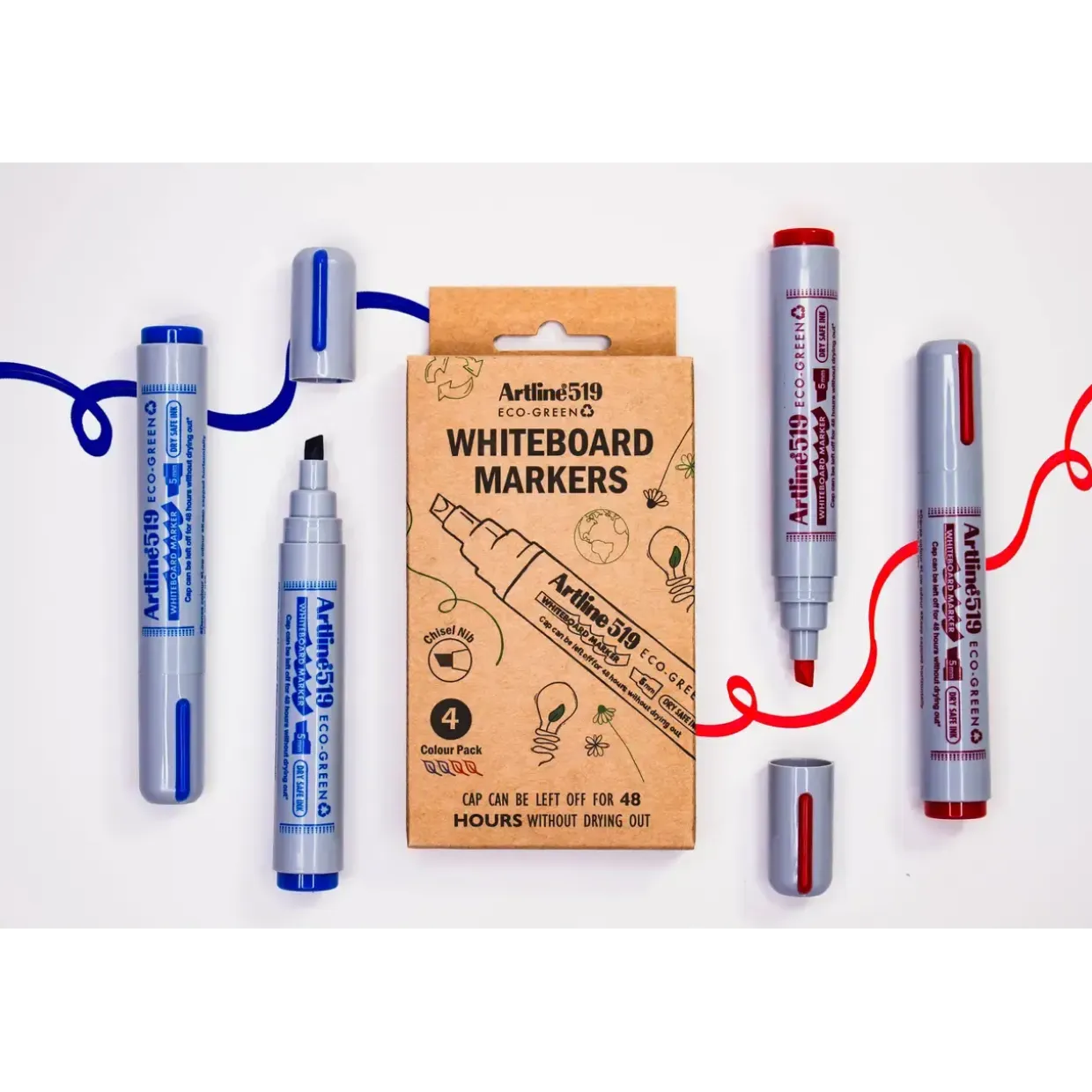 Whiteboardmarker - Artline ECO-GREEN EK-519 - Blå og Rød - 4 stk