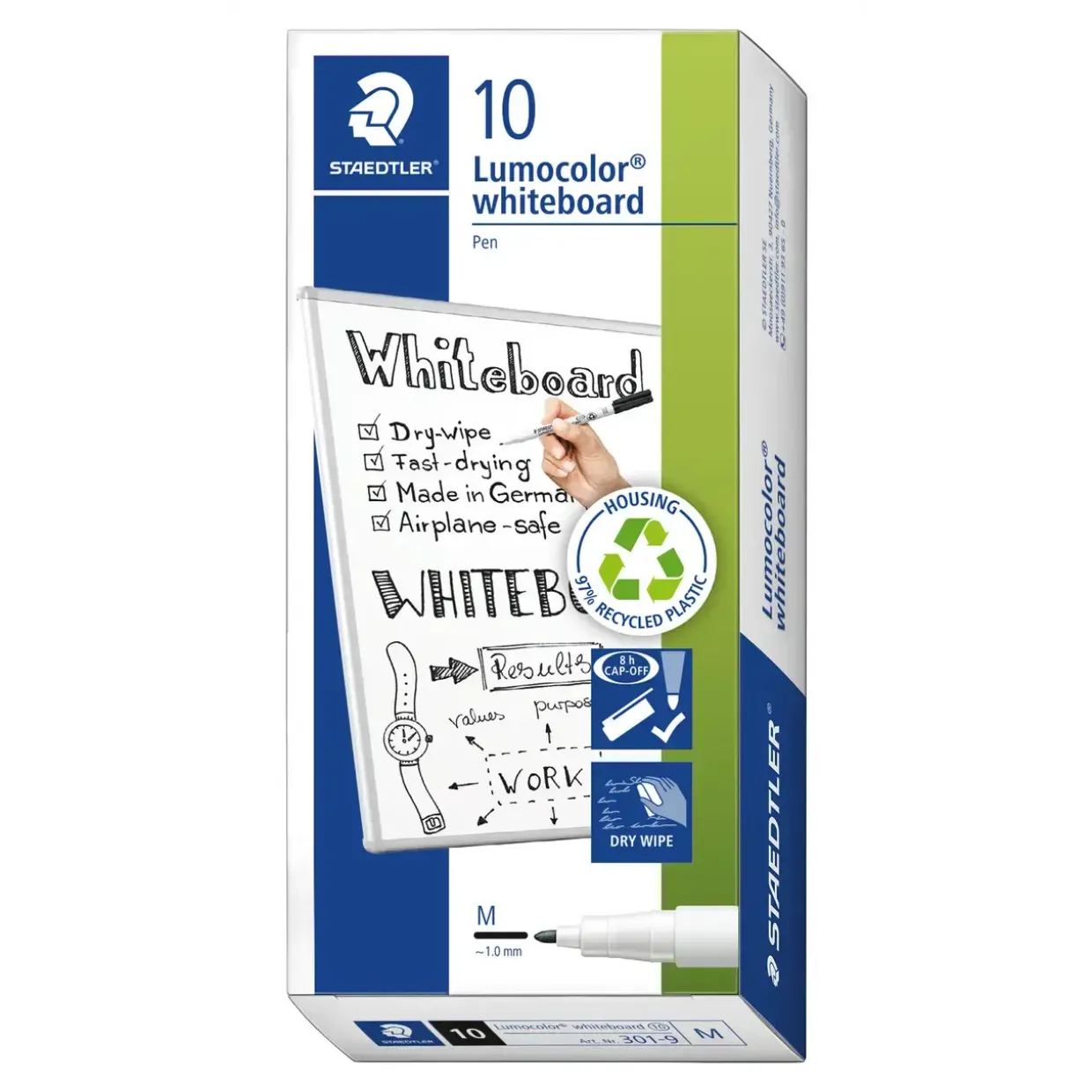 Whiteboard marker - Staedtler Lumocolor 301-9 sort 1 mm - 10 stk