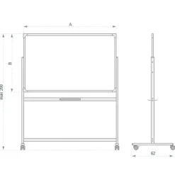 Whiteboard tavle, dobbeltsidet, inkl pennebakke 180 × 120 cm